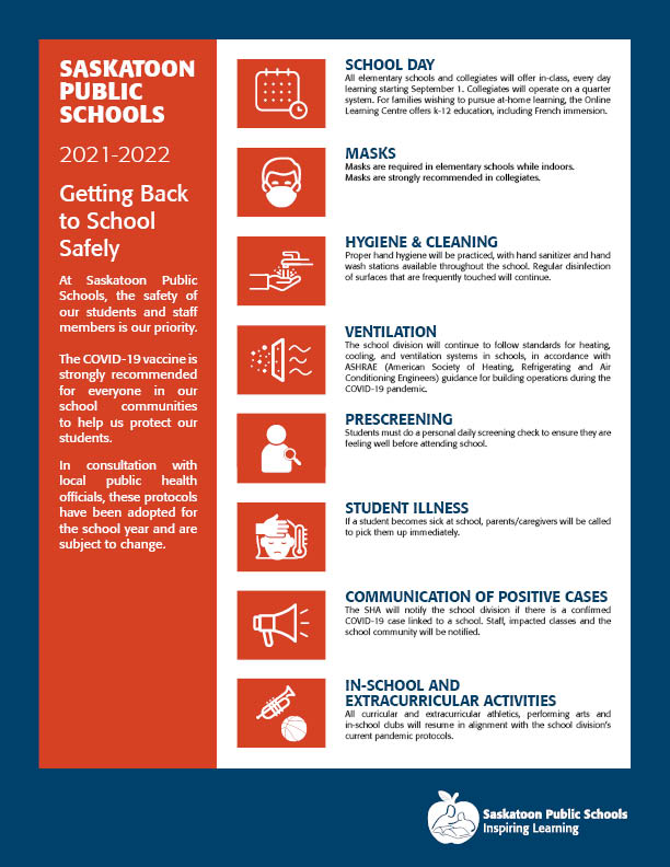 Elementary and collegiate handbooks with information about back-to-school procedures are now available. Thank you for your patience as we worked with local medical health officers to prepare for the school year. Details at: saskatoonpublicschools.ca/covid19 #yxe #spslearn
