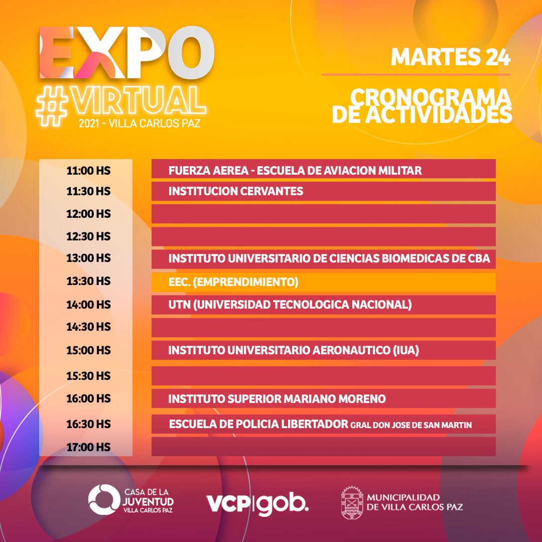 JuventudVCP's tweet photo. Te mostramos lo que se viene para la segunda jornada de Disertaciones.

Recorda que ademas podes ingresar a https://t.co/0PIMHfuxXo y ver toda la oferta de CARRERAS, EMPLEO Y EMPRENDEDURISMO https://t.co/GPeEfHsZqp