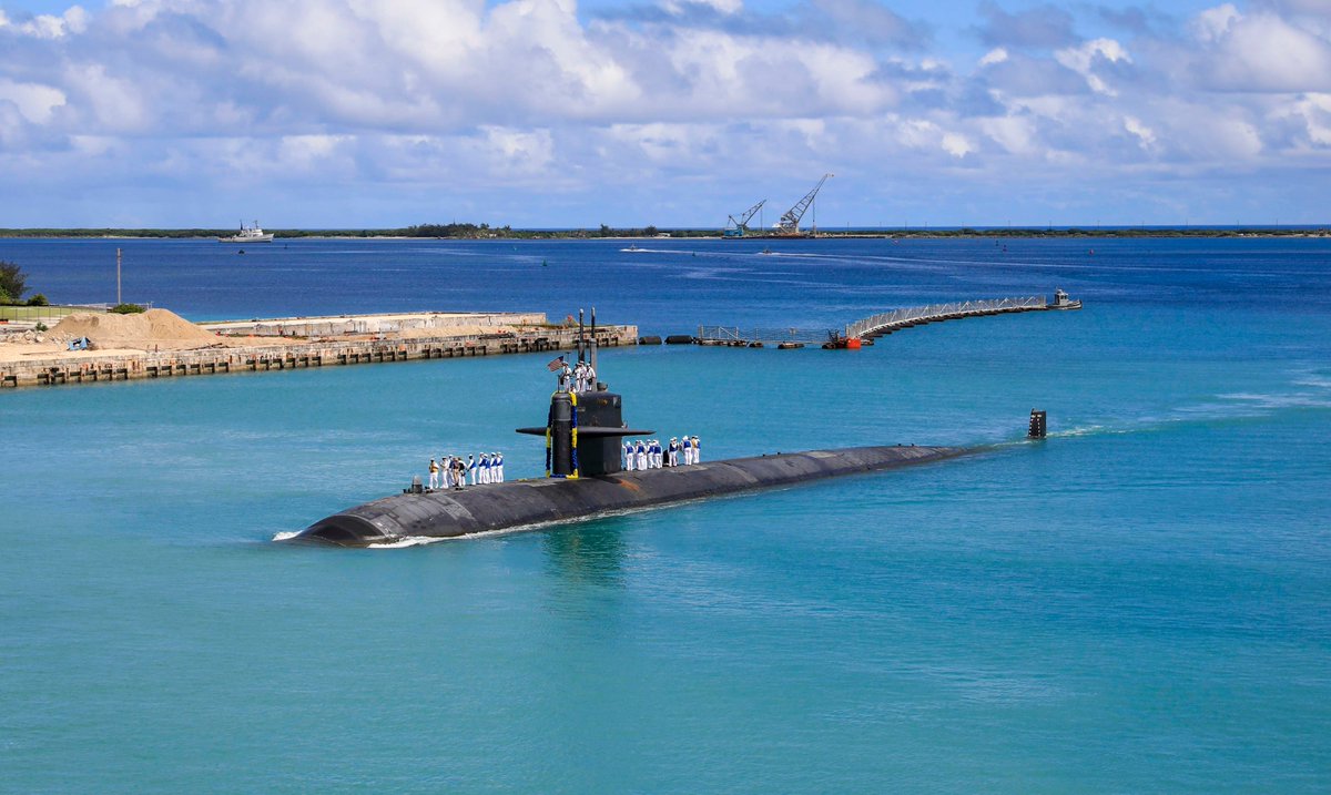 Guam-based #USSOklahomaCity transits Apra Harbor while returning home on Friday following a deployment conducting surveillance, training, and other critical missions in the @US7thFleet area of operations. #SSN723 #PacificSubs #USNavy
