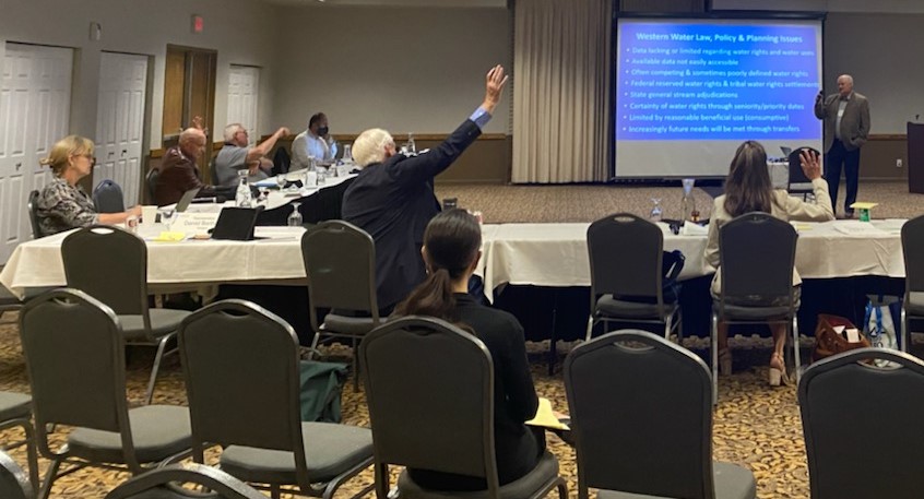 CSGWEST's tweet photo. This afternoon's focus - new tools in water management. Thank you, Tony Willardson, Executive Director of the Western States Water Council for leading the conversation! #LCRG2021 #CSGWest https://t.co/8JQggvag4o