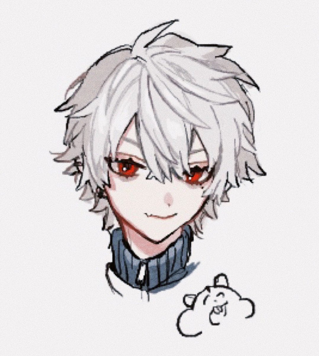 kuzuha (nijisanji) 1boy male focus red eyes fang hair between eyes closed mouth simple background  illustration images