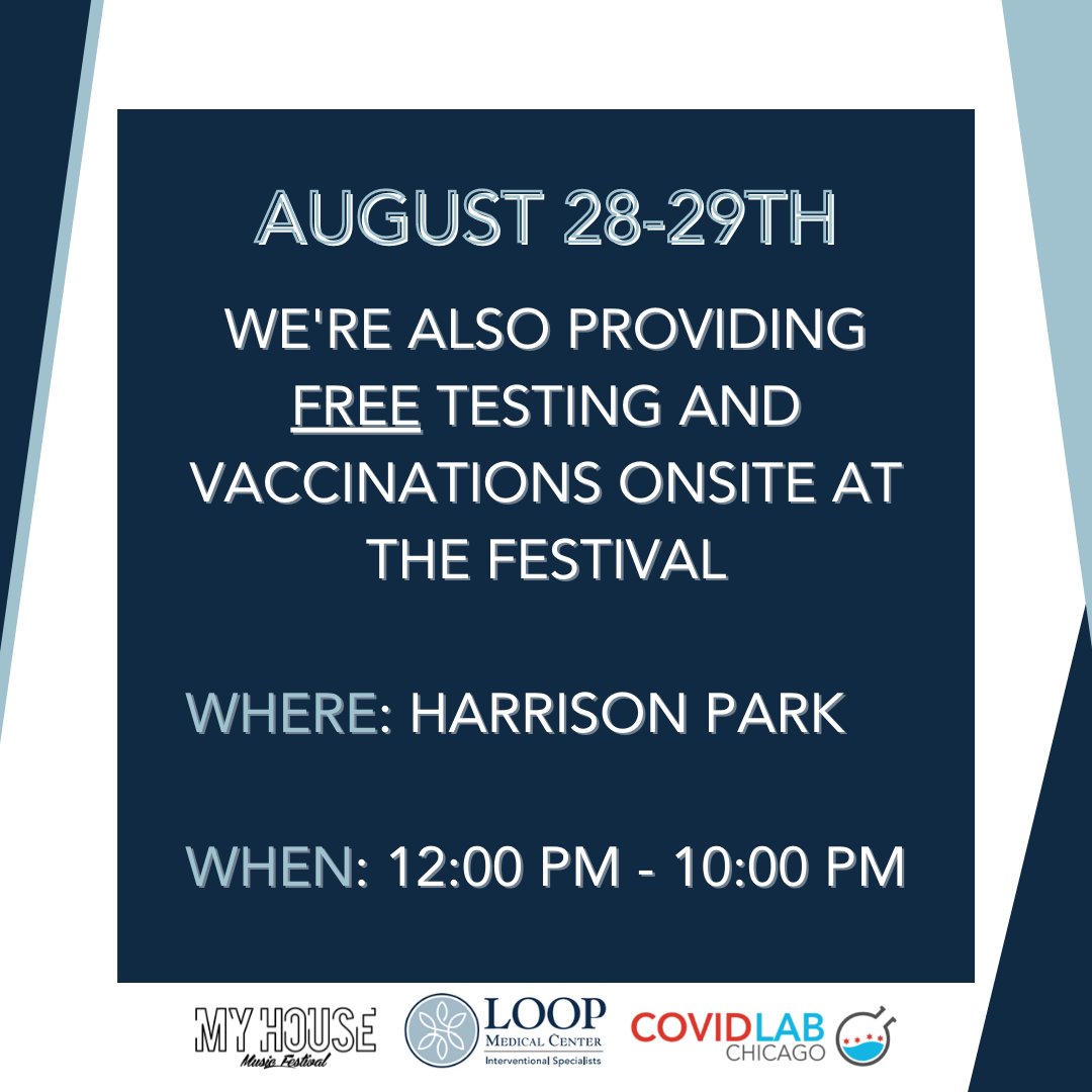 LoopMedicalCntr's tweet photo. Loop Medical Center and its CLIA Certified Lab, COVID Lab Chicago, are supporting the My House Music Festival by providing FREE vaccinations and testings both onsite at the festival and this week at the National Museum Of Mexican Art. 🎶🎤💉 https://t.co/SsEH3qdIQW