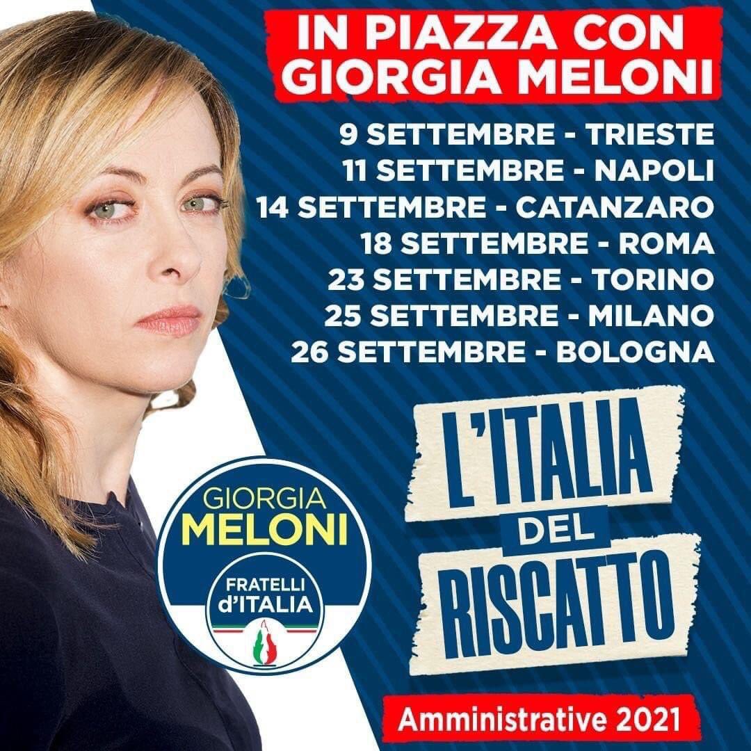 🔵 L'Italia del riscatto con Giorgia Meloni 
Ci vediamo in piazza 👇 #amministrative2021  <a href="/FratellidItalia/">Fratelli d'Italia 🇮🇹</a> <a href="/FDI_Parlamento/">FDI Parlamento</a> <a href="/GiorgiaMeloni/">Giorgia Meloni</a> <a href="/FDIMANTOVA/">Fratelli d'Italia Mantova</a> <a href="/FratelliRoma/">FdI Roma</a>