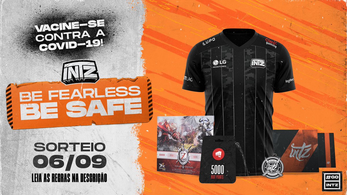 INTZ's tweet photo. BE FEARLESS, BE SAFE! 🚀

Quer concorrer a 1 Uniforme Oficial, 1 Mousepad INTZ, 1 Chaveiro INTZ, 1 Zodiacus Intrépidos e mais de 5k de RP?

Para participar do sorteio, dê um RT com uma foto se vacinando ou mostrando o comprovante da vacina contra COVID-19. 💉 https://t.co/Ic1SEalqe1