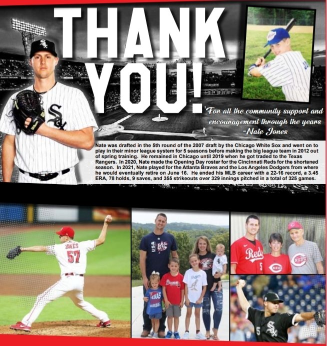 Sneak peak at a special thank you ad placed by Nate Jones in tomorrow's Falmouth Outlook. Jones retired last week after 10 seasons as a relief pitcher in Major League Baseball. I chatted with him about his career, what he'll miss most about the game, and what's next in his life.