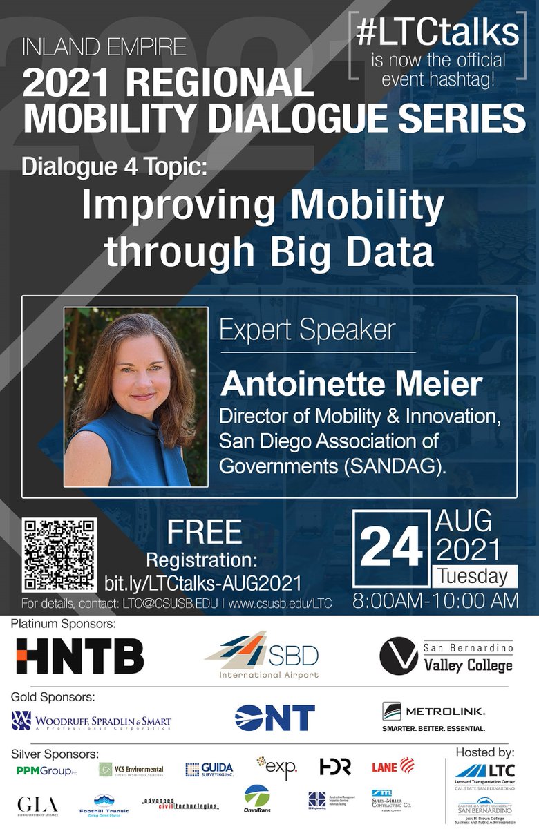 SANDAG's tweet photo. β° REMINDER: Tomorrow is the 2021 Regional Mobility Dialogue Series!
#SANDAG is joining the @LTCenter at 8 a.m. to learn from industry experts on how big data is used to improve transit operations systems. π
Register to join usβ‘οΈ https://t.co/plhEQ6O8FP
#LTCtalks #SDForward https://t.co/yd2BGaAoV3