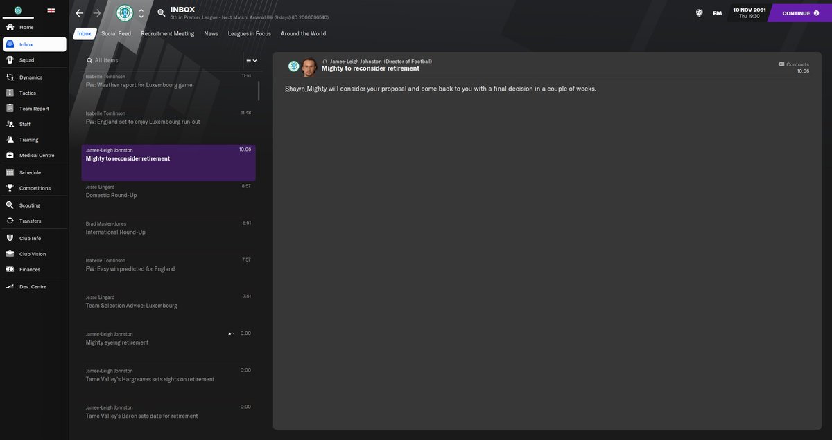 tamevalleyfc's tweet photo. It might be time to say goodbye, to Tame Valley's club icon and captain Shawn Mighty. After a club record 580 league games played, he has decided to call it a day. I have asked him to reconsider his retirement, so let us see how this goes. #FootballManager #FM21 https://t.co/w6qpSwuIkM