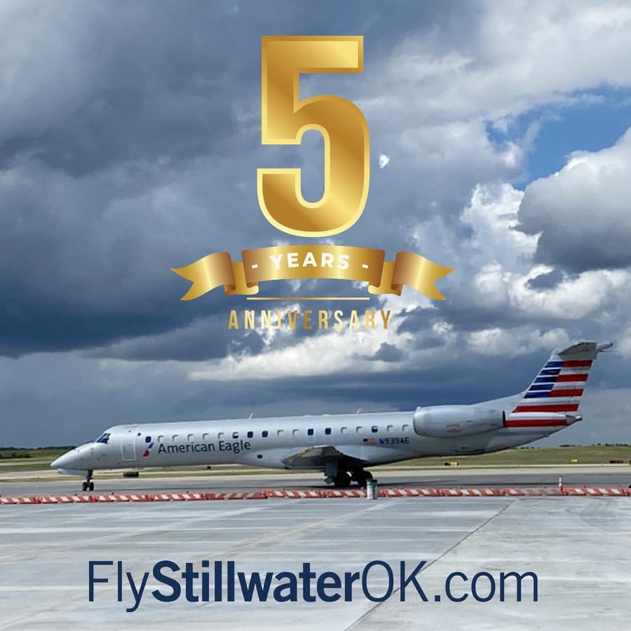 Today marks the 5th Anniversary of <a href="/AmericanAir/">americanair</a> service at Stillwater Regional Airport! Throughout these past few years, we have provided commercial air service for more than 200,000 passengers. Many thanks to all who have utilized and supported #FlySWO!