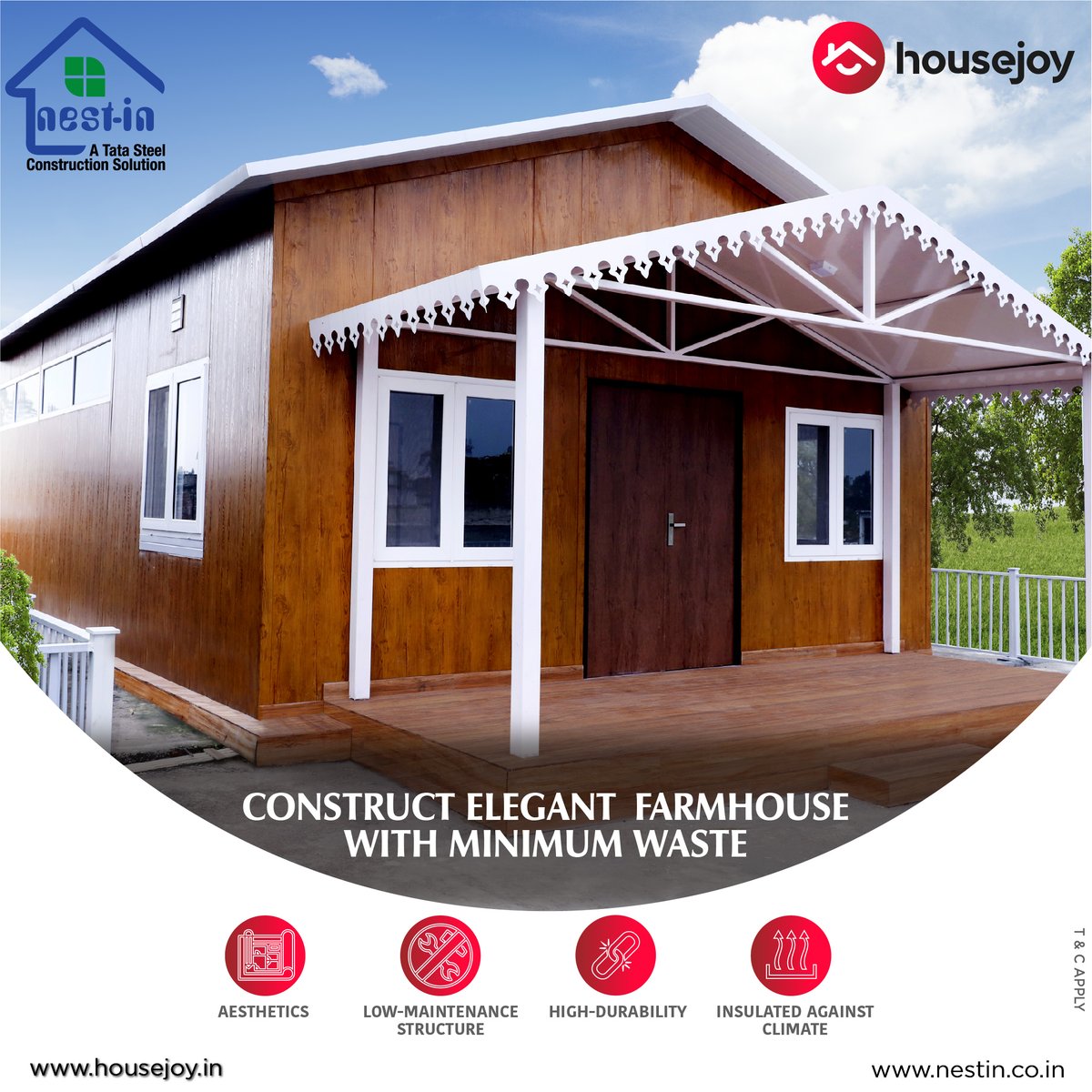 Construct your #farmhouse with prefabricated home solutions from the house of TATA Nest-in studio. 
Click to know more.
bit.ly/3xskANG.
.
#NestIn #TataSteel #PrefabConstruction #ModularConstruction #construction #planning #homeconstruction #housejoyindia #housejoyapp
