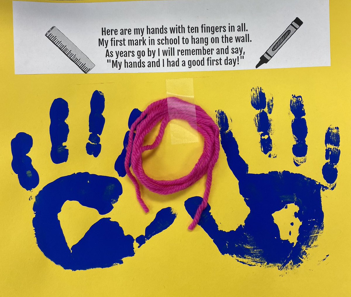 mrsjromanelli's tweet photo. It was a super busy, whirlwind of a day! BUT, we did make these cool keepsakes, which will go home this week! ~The yarn is how tall your student is!~ #firstdayofschool #firstdayinfirst https://t.co/kiVxGJKPa2