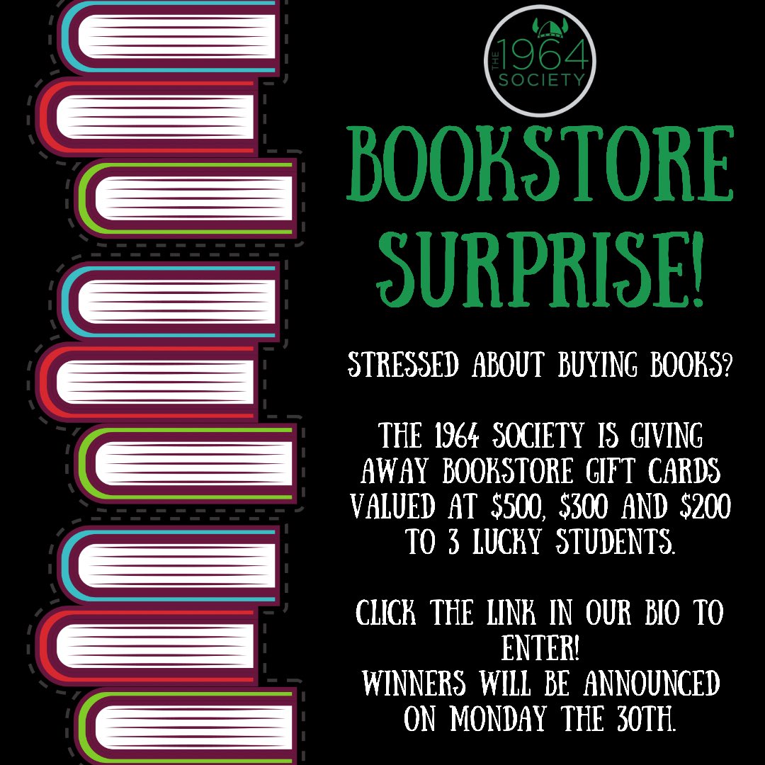 1964Society's tweet photo. Our bookstore campaign is back!! 
Click the link in our bio to enter!🎉 
#VikeforLife #CSUAA #VikePride #BookstoreSurprise https://t.co/gvolZTKHpV