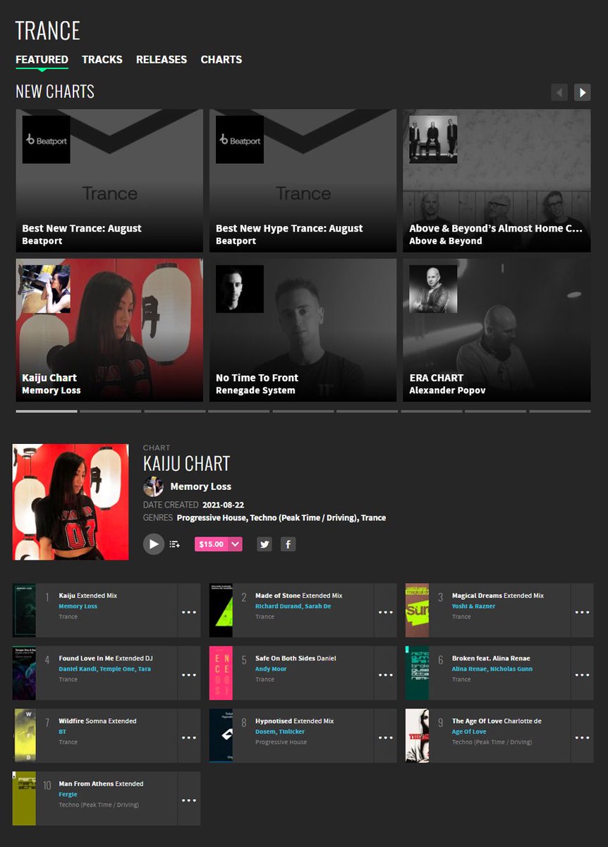 Yayy! Thanks Beatport for featuring my Kaiju Chart!! ❤🦖 THANK YOU to everyone who supported my track &amp; got it up to #25 in the Top100 Trance charts! I matched my previous high record from my “Imagined” w/Noire Lee <a href="/itsPealeaf/">Pealeaf</a> , I’m super happy! 🤩 ⇨ bit.ly/kaijuchart 🥰