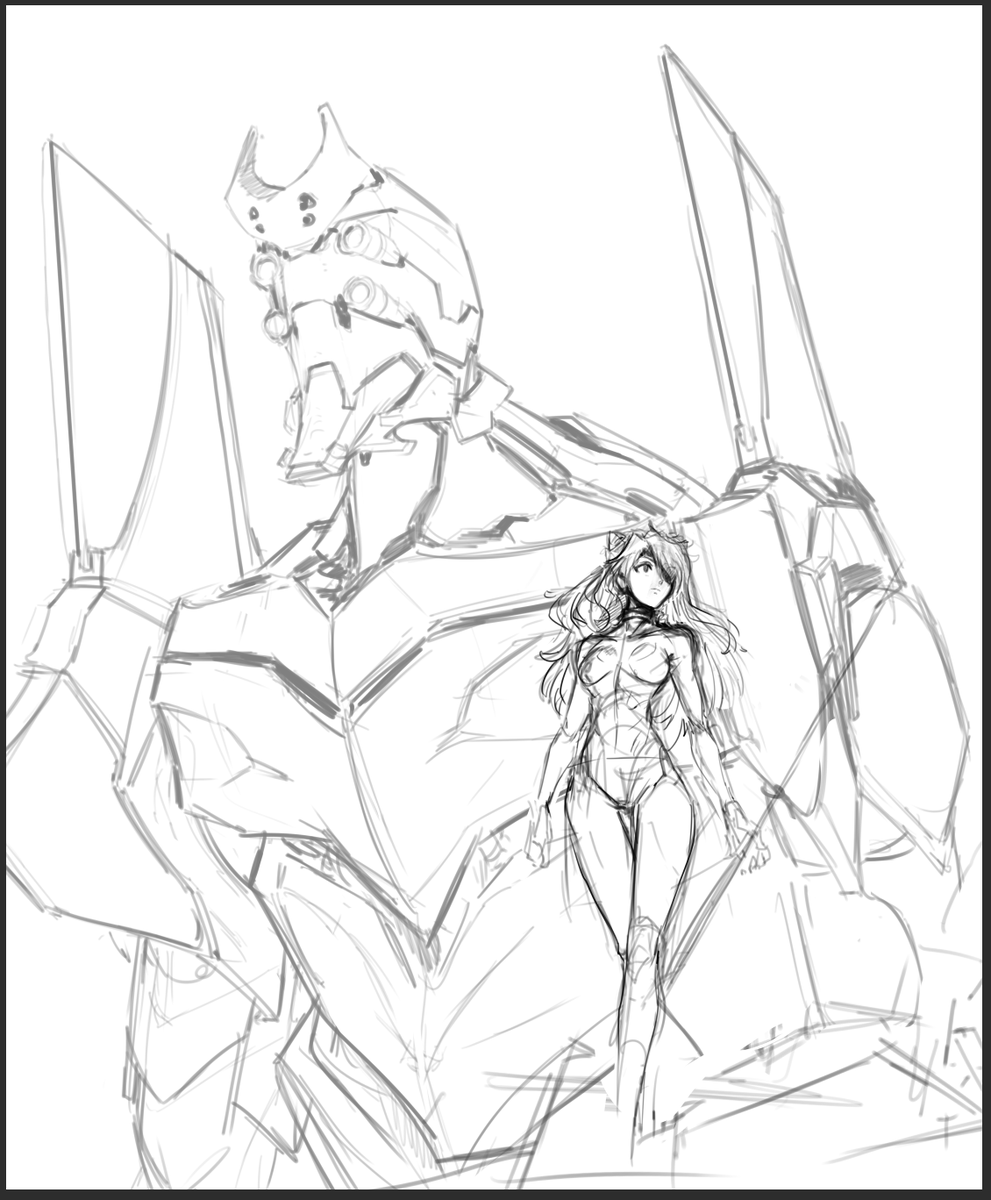 Looks like we will be making progress on the Evangelion piece I started. Gonna make some layout edits and then bring in some inks. 

https://t.co/QHTyaVZcfe 

See yah @ 10:30pm CST! https://t.co/alRAgXqHFx 