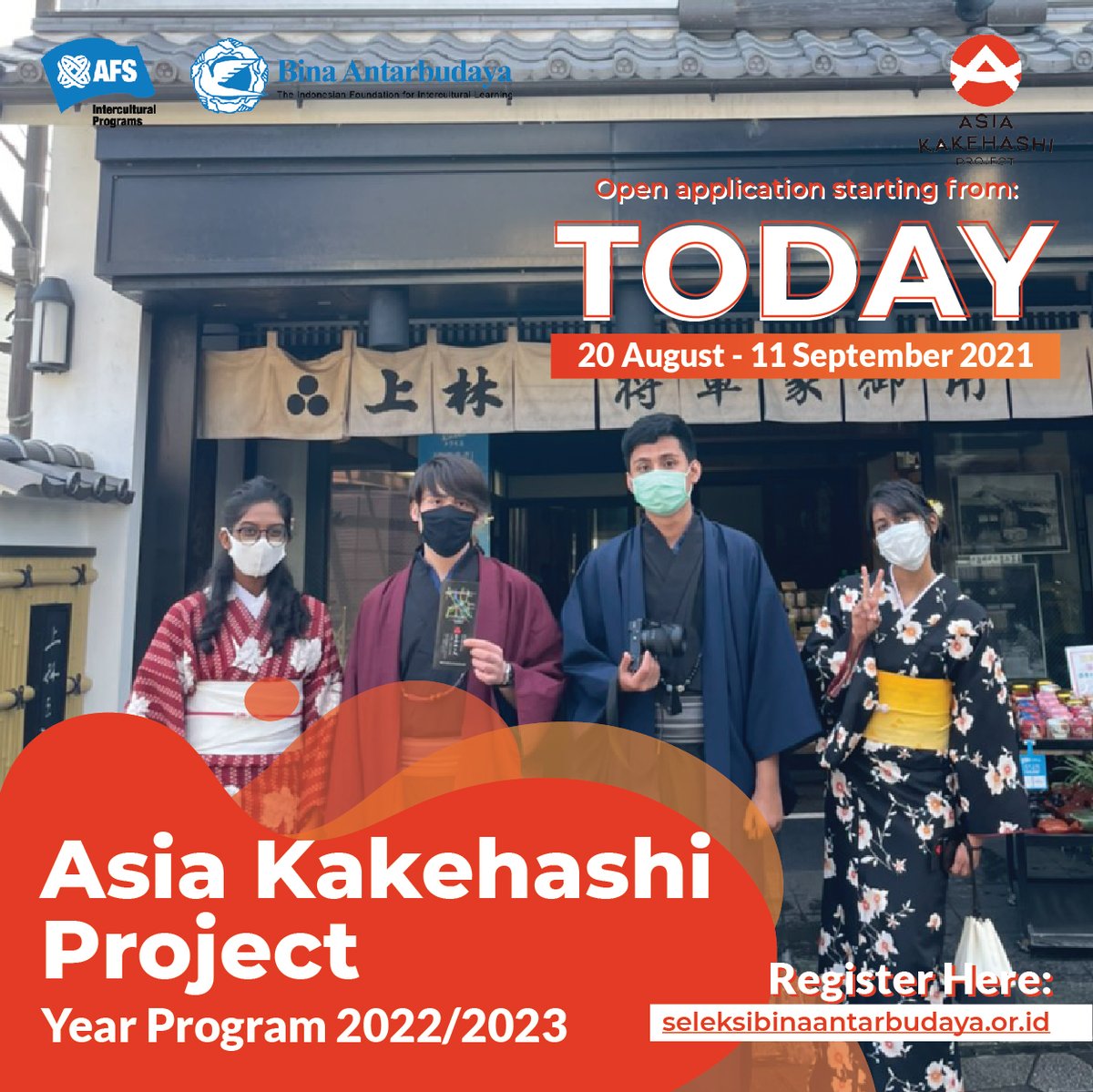 binabud's tweet photo. Program pertukaran pelajar AFS, YES, dan Asia Kakehashi Project telah dibuka sejak 20 Agsts 2021! Jika kamu berada di kelas X dan XI program ini cocok bagi kamu yang ingin bertukar budaya di negeri orang. Yuk simak syaratnya di https://t.co/pVOxKUGzRy

Dan jadilah the next AFSer! https://t.co/TOkKkCU1yr