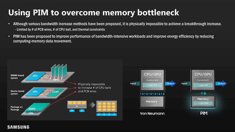 ServeTheHome's tweet photo. Samsung shared its vision for PIM with its HBM2-PIM at Hot Chips 33. The presentation had a few Easter Eggs too https://t.co/PzZPFRdp6R @SamsungSemiUS @hotchipsorg #HotChips2021 #HotChips33 #HC33 @XilinxInc https://t.co/XchczBILz1