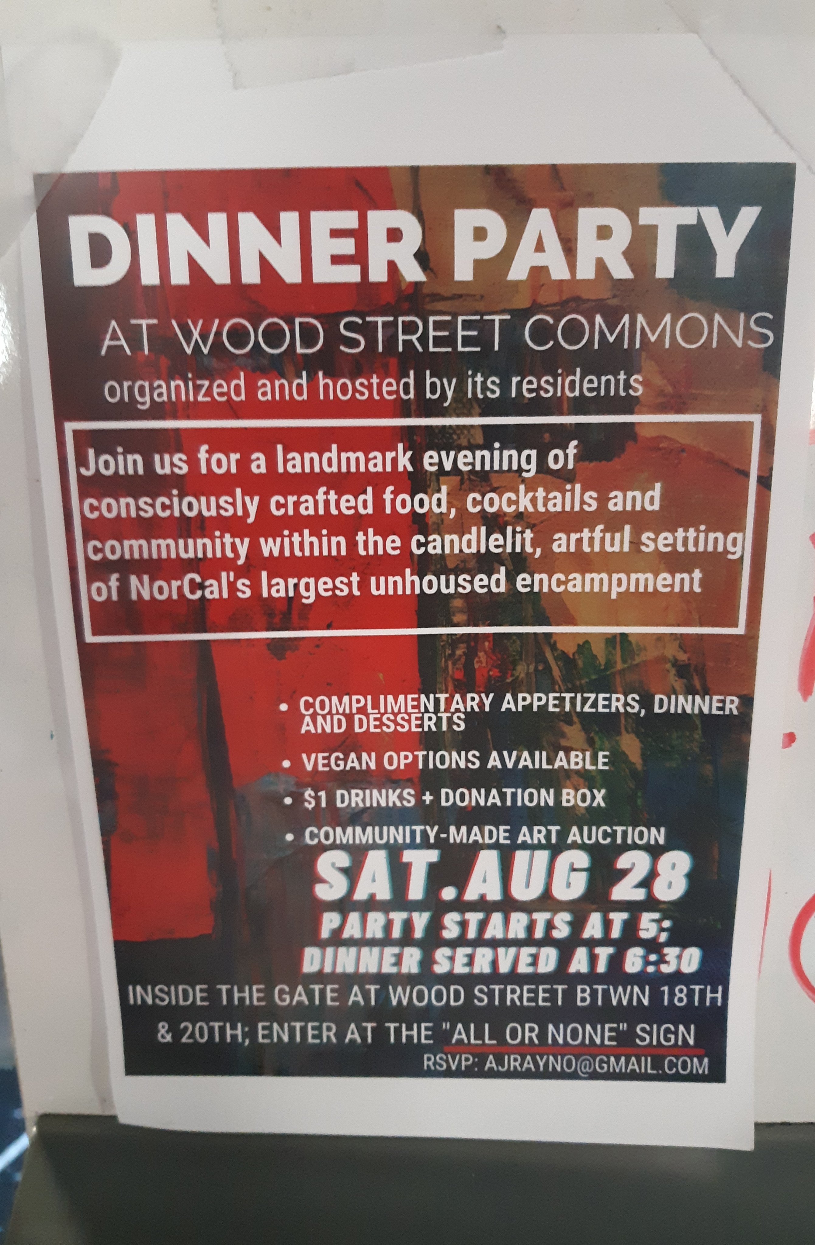 Flyer for dinner party at Wood Street Commons