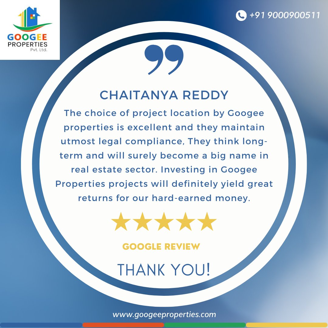 We take great pride in knowing that we've met the expectations of our beloved customers and playing a part in realizing their dreams. Thank you very much for sharing your feedback!

#customerfeedback #clienttestimonial #realestatetestimonial #googeeproperties #GOOGEE