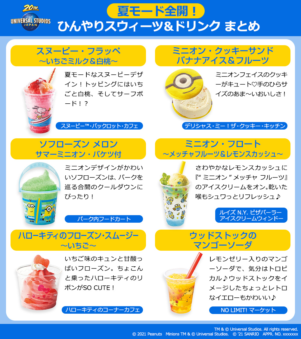 ユニバーサル スタジオ ジャパン公式 8月も残り1週間 かわいい見た目にテンションアップなひんやりスウィーツ ドリンクまとめを作りました あなたはどれを食べた リプライで教えてくださいね 詳しくはこちら T Co Asuiuljul4 Usj