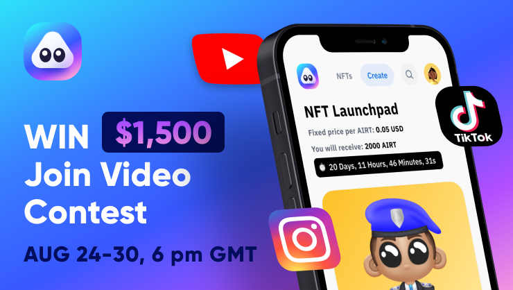 airnfts's tweet photo. 🎉We're giving away 1,500 in $BUSD 💰

👉Follow us, Like, Retweet
👉Create a video and explain NFT launchpad and how to buy $AIRT – https://t.co/RAQ05OcFRq
👉Tweet link to the video and tag 
#AIRTLaunchpad @airnfts #NFTGiveaway 

Top 10 videos will share a prize pool of $1.5K💰 https://t.co/vgFO4wmTXE
