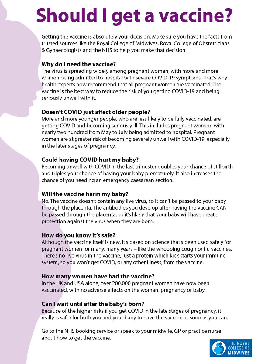 NHS Grampian (@nhsgrampian) on Twitter photo If you're pregnant, it's recommended you receive COVID-19 vaccination. According to <a href="/MidwivesRCM/">Royal College of Midwives 💙</a>, nearly 200 pregnant people were admitted to hospital with COVID-19, across the UK, between May & July. They have prepared this handy fact sheet to help you make an informed decision. If you're pregnant, it's recommended you receive COVID-19 vaccination. According to <a href="/MidwivesRCM/">Royal College of Midwives 💙</a>, nearly 200 pregnant people were admitted to hospital with COVID-19, across the UK, between May & July. They have prepared this handy fact sheet to help you make an informed decision.