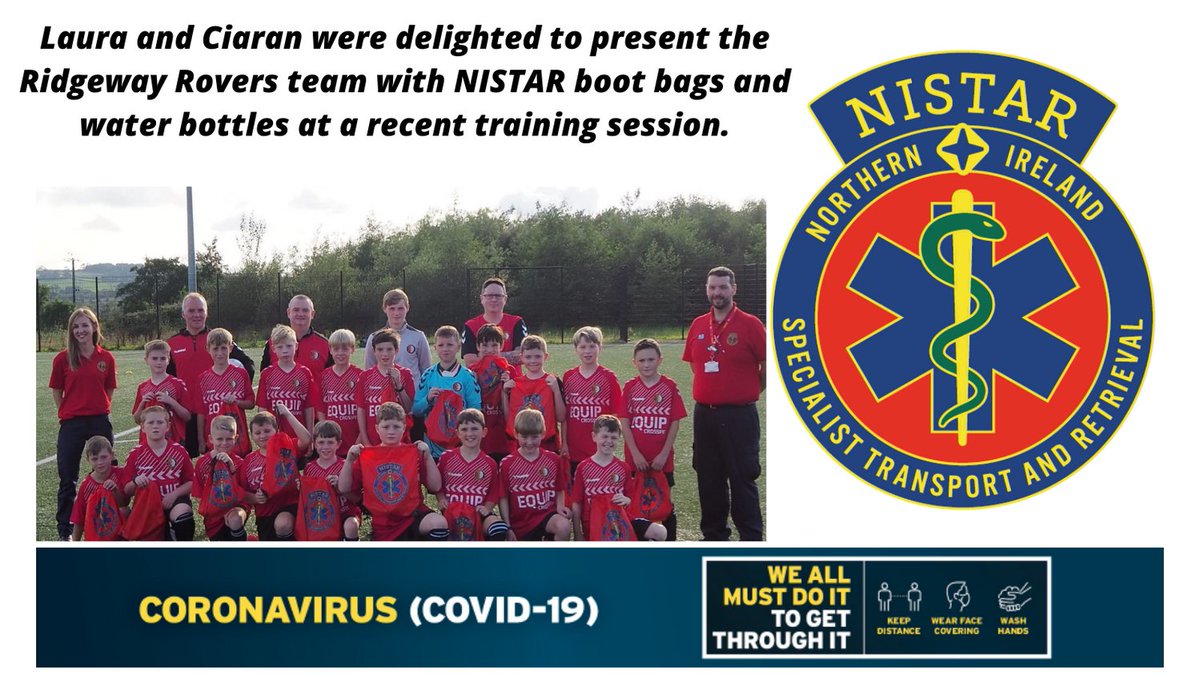 NISTAR_HSC's tweet image. Laura and Ciaran were delighted to present the @ridgeway_rovers team with NISTAR boot bags and water bottles at a recent training session. They took the opportunity to explain the role NISTAR played during the Covid pandemic and encourage all the parents to get vaccinated.