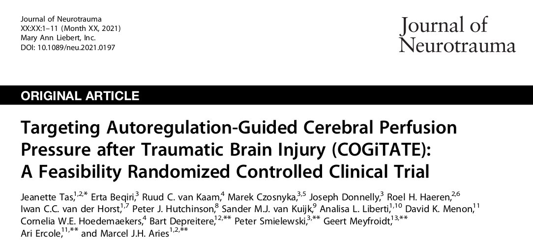 AriErcole (@ariercole) on Twitter photo First ever prospective randomised controlled trial to assess feasibility and safety of a 'digital biomarker' for individualised care of #TBI patients on #ICU
➡️ both feasible and safe
#COGITATE
doi.org/10.1089/neu.20… First ever prospective randomised controlled trial to assess feasibility and safety of a 'digital biomarker' for individualised care of #TBI patients on #ICU
➡️ both feasible and safe
#COGITATE
doi.org/10.1089/neu.20…