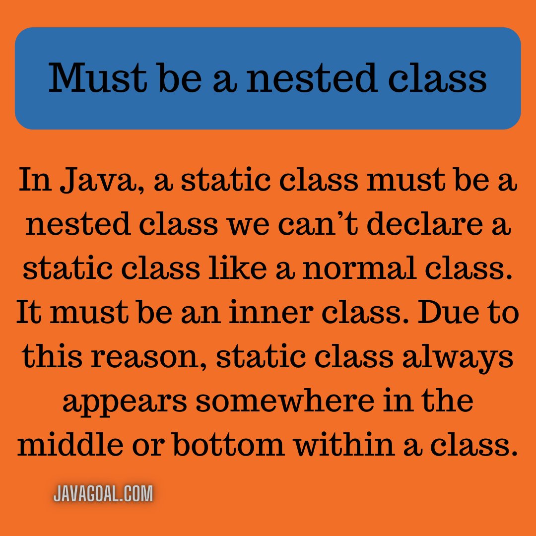 GoalJava's tweet image. Want to read it in detail then click on link
javagoal.com/static-class-i…
#javadeveloper
#android
#javacode
#codinglife
#Coding
#devcommunity
#CodeNewbie
#CodeNewbies
#WomenWhoCode