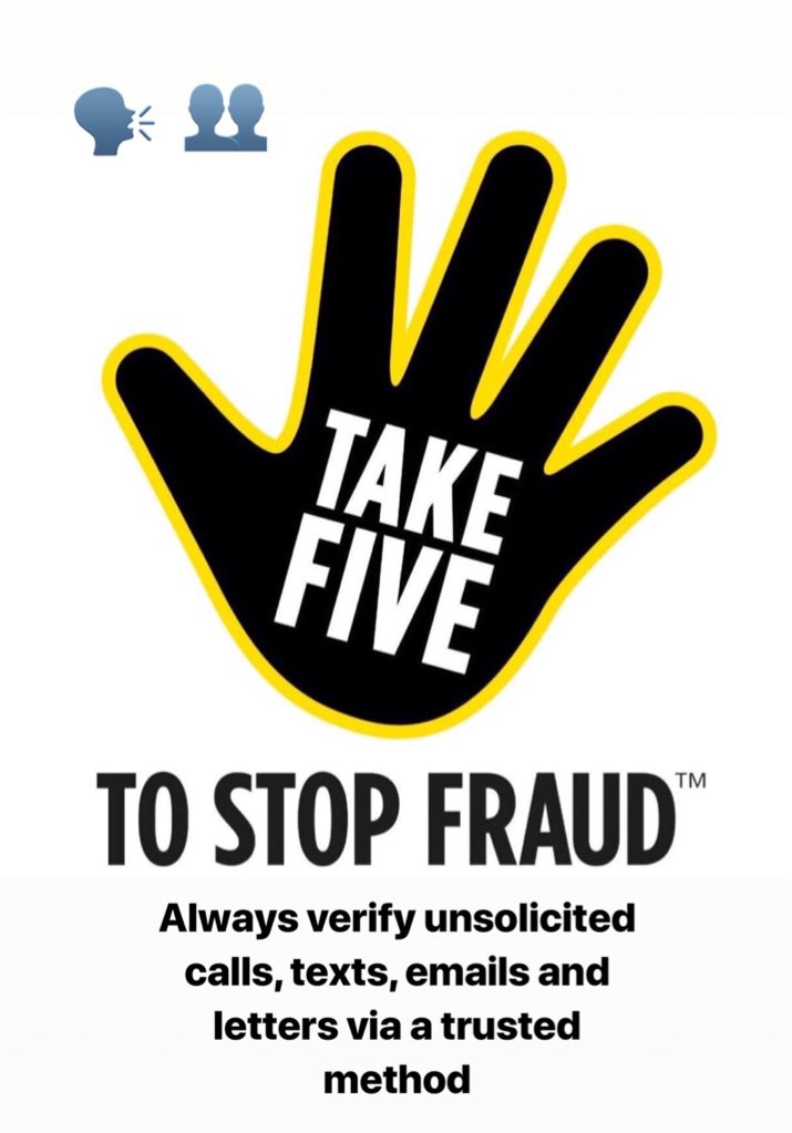 NHSCFA's tweet image. Get an email, text, letter, call you weren't expecting?

Take a moment to #TakeFive and learn to stop, think and verify.