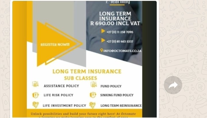 ooctomate's tweet image. To enrol for your Credits,RE1 ,RE5 , RE3 ,Class of Business,NCA and CPD 
Contact us 
WhatsApp and calls -0814635337
Email- stanford@octomate.co.za 
#GetItRightTheFirstTime