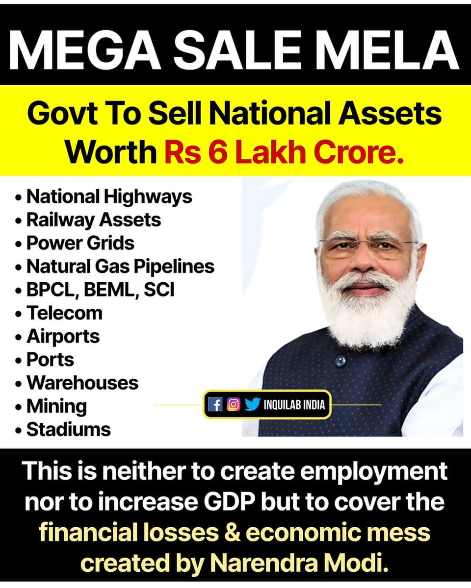 ManasaSangeeth's tweet photo. One by one, our country’s national assets are being sold.

"If your train’s on the wrong track, every station you come to is the wrong station"

PM Modi's policies are wrong, hence the direction he is leading is wrong.

#StopPrivatization https://t.co/XNd5As3dax