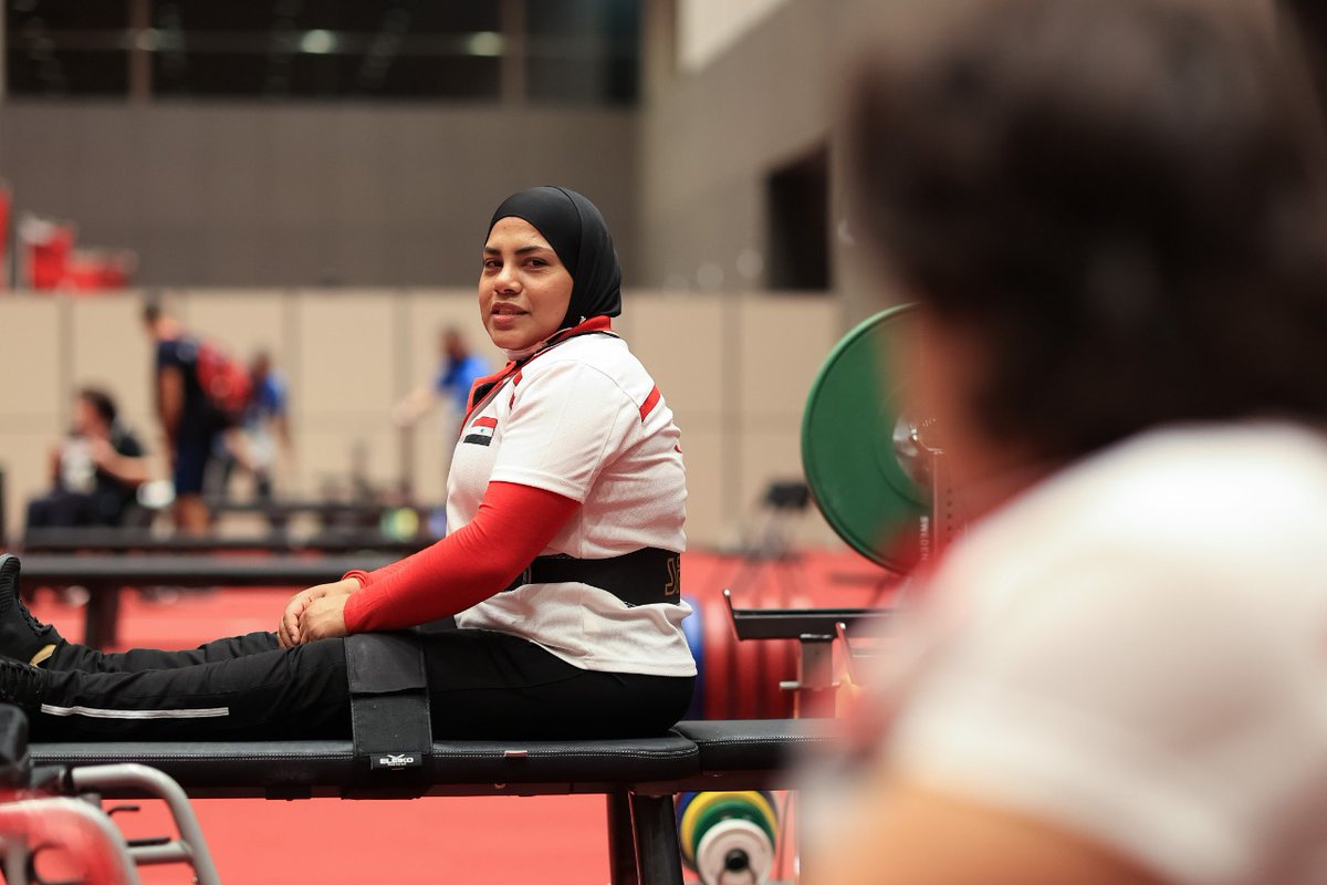 Syria's powerlifter on the bench at the Opening Ceremony.