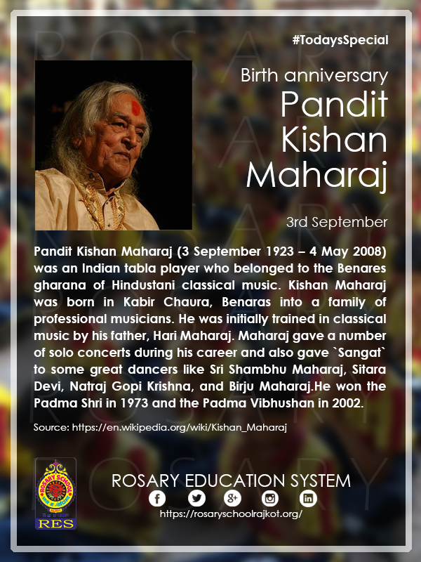RosaryTweets's tweet photo. Help us Spread the Word!!! Share with your Friends!
#TodaysSpecial
Birth anniversary of Pandit Kishan Maharaj
@IndiaClassical
@MusicIndiaTV
@sonymusicindia
@ZeeMusicCompany
@TwitterIndia https://t.co/IBg4dgymLC