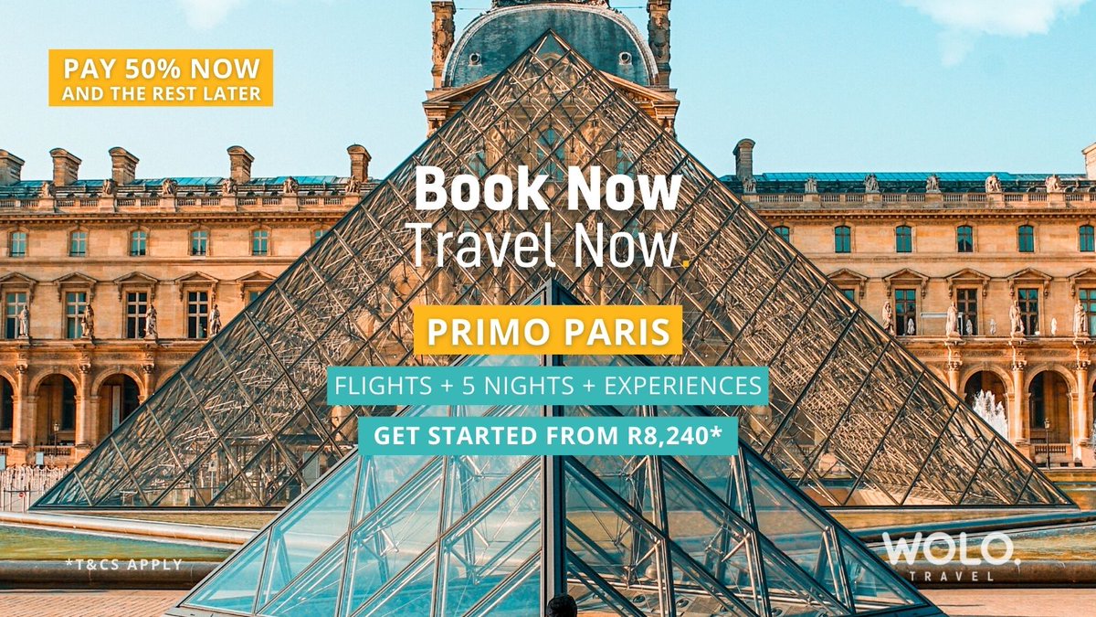 🥐Vaccinated travellers get started with #Paris from only R8,240* with WOLO 50|50. >> zcu.io/LzG9

#WOLOTravel #WeOnlyLiveOnce #WOLO #ExperienceEverything