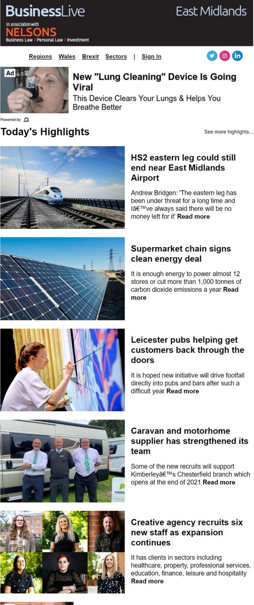 BusinessLive (@businesslive) on Twitter photo Some of the headlines from Tuesday's BusinessLive East Midlands newsletter ๐ฐ๐๏ธ
โ๏ธ<a href="/AldiUK/">Aldi Stores UK</a> to source power from solar farm
๐คNew recruits at <a href="/KimCaravans/">Kimberley Caravans and Motorhomes</a> and <a href="/Fluid_Ideas/">Fluid Ideas</a>
๐More doubt over eastern leg of #HS2
Read these & more in today's email ๐
tinyurl.com/422pd2u5 Some of the headlines from Tuesday's BusinessLive East Midlands newsletter ๐ฐ๐๏ธ
โ๏ธ<a href="/AldiUK/">Aldi Stores UK</a> to source power from solar farm
๐คNew recruits at <a href="/KimCaravans/">Kimberley Caravans and Motorhomes</a> and <a href="/Fluid_Ideas/">Fluid Ideas</a>
๐More doubt over eastern leg of #HS2
Read these & more in today's email ๐
tinyurl.com/422pd2u5