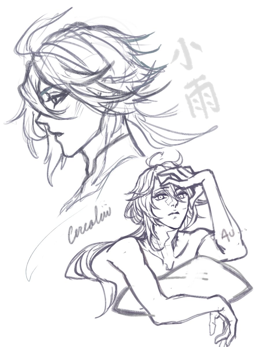 Trying to loosen up my drawing style again so have some sketches of my Genshin OC~
(and one au pic where he still has his other arm xD)

#genshinimpact #GenshinImpactOC 