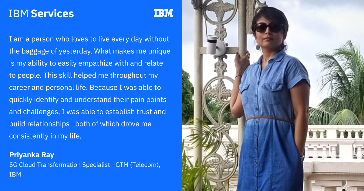 IBM champions all diverse communities of #IBMers and supports every employee to thrive and bring their authentic selves to work. 🙌 👁️ 🐝 Ⓜ️

✨ Spotlight on Priyanka Ray. 

IBM D&amp;I Report : ibm.co/3jaTS84 
<a href="/ksinghani/">Kamal Singhani</a> #InclusiveIBM  #IBMISA  #IBMGBS