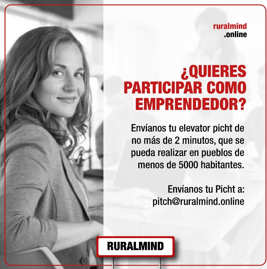 alfredovela's tweet photo. ¿Eres emprendedor y quieres participar? Esperamos tu elevator pitch enviándolo al correo pitch@ruralmind.online
Hasta el 15 de Septiembre
#emprendedorrural #despoblacion #rurallife #ruralminder #ruralmind
¿Te animas a participar?
Más información en https://t.co/4a08FFOIZq https://t.co/UqLA6CZnyM