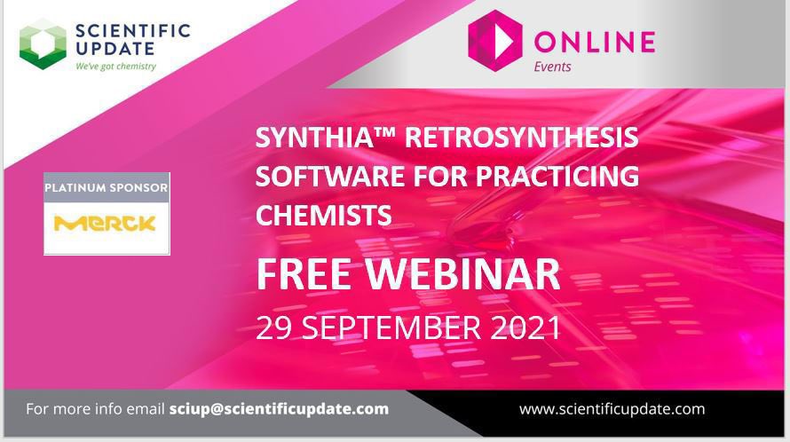 SciUp's tweet image. Join us for a FREE to attend webinar which will describe the technology behind SYNTHIA™ #retrosynthesis software, how it has become a strategic partner for chemists at the bench, followed by a live demonstration. More info &amp;amp; registration on our website at bit.ly/Synthiawebinar