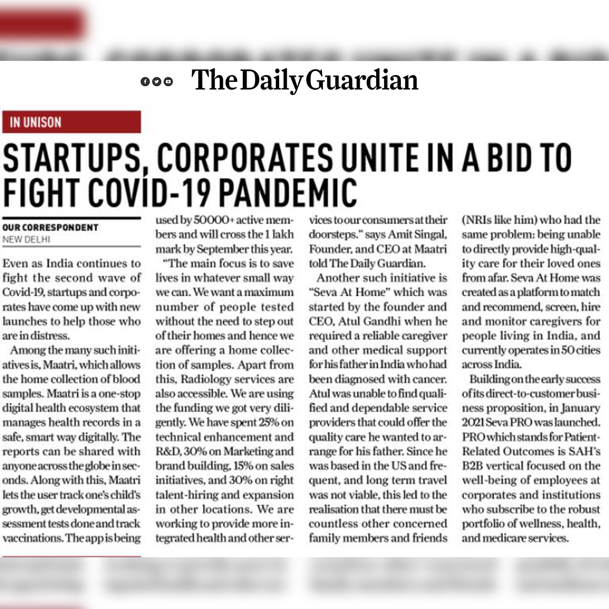 vastadaC's tweet photo. The Daily Guardian recently featured our client Maatri in their segment. The segment talks about how startups and corporates have united in a bid to fight the unfortunate Covid-19 pandemic.
Powered by Vastada Consulting
#publicrelationsagency #PR #PRConsultancy #PressRelease https://t.co/N6hSZSCu63