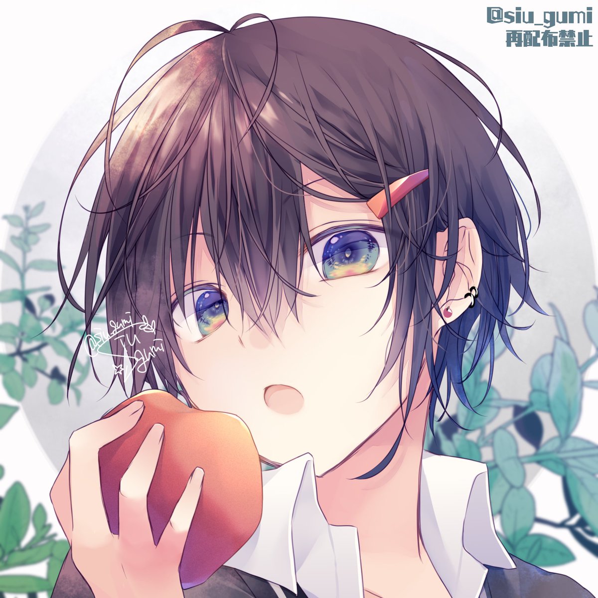 1girl food piercing solo fruit twintails ear piercing  illustration images