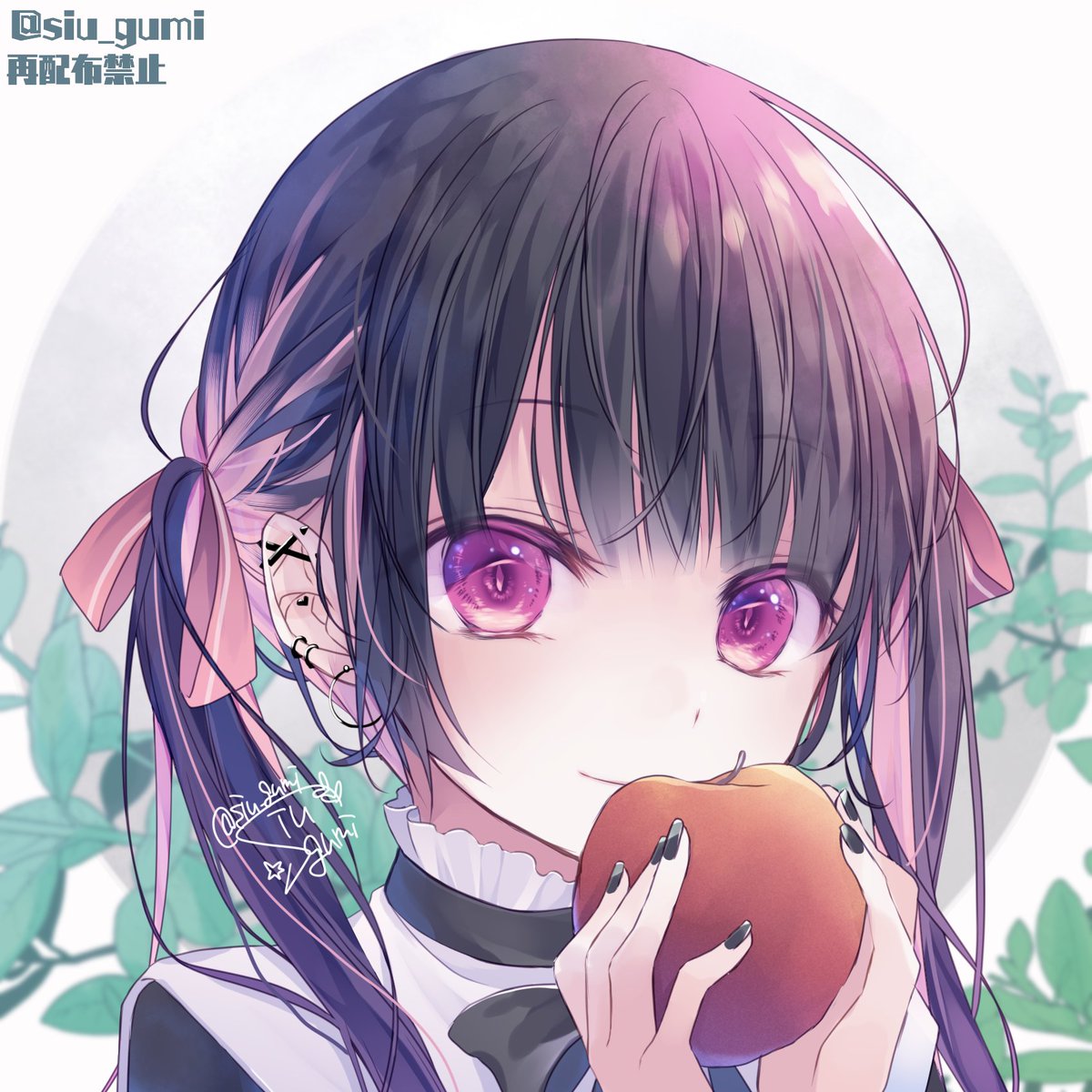 1girl food piercing solo fruit twintails ear piercing  illustration images