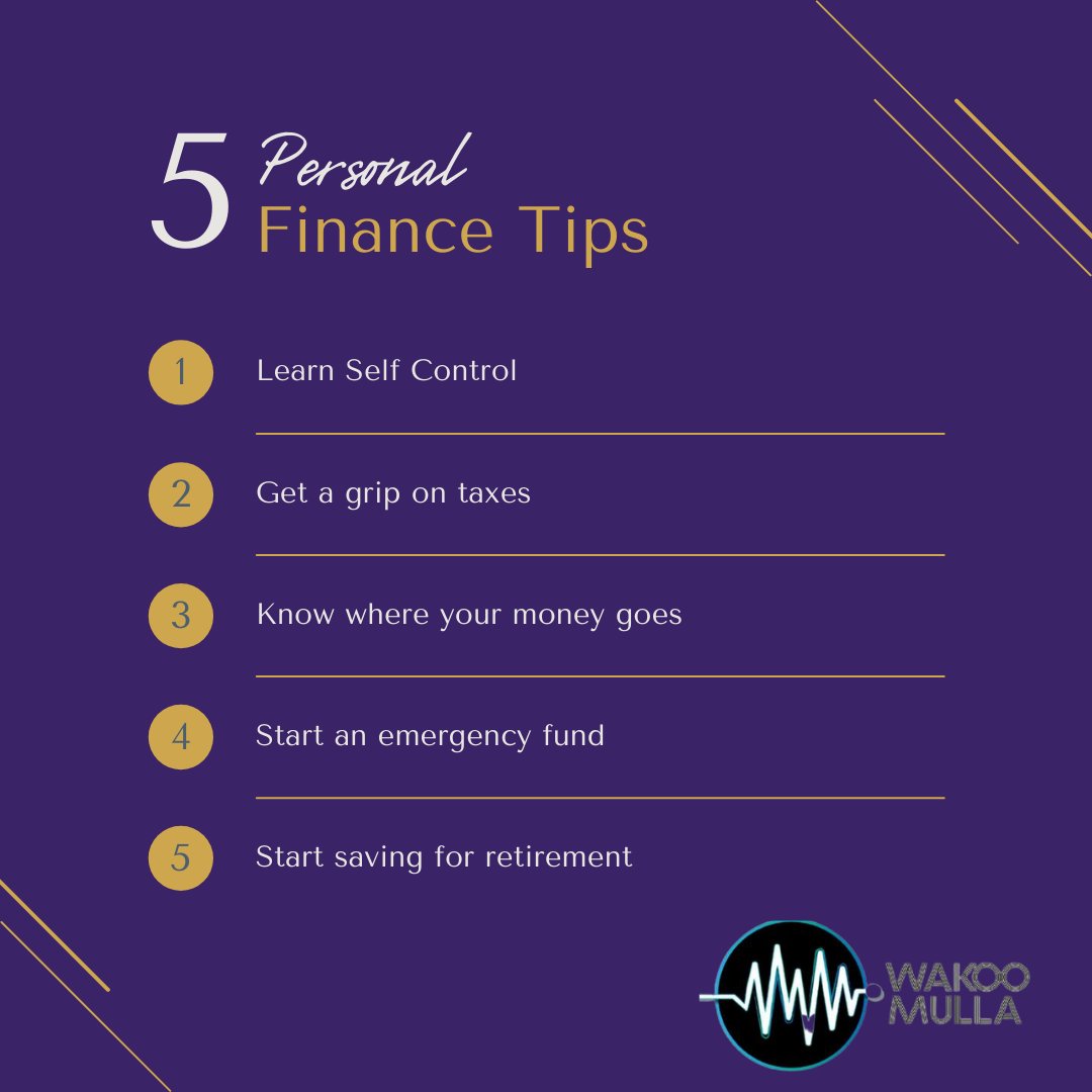 MullaWakoo's tweet photo. It is #financialtuesday, here are five personal financial tips for young adults. Get started on saving &amp; investing in your future. Please note that #wakoomulla is not a financial advisor &amp; this is not financial advise. #NoVaccine #ShutdownSA #SouthAfrica https://t.co/A3ksrtMUVE