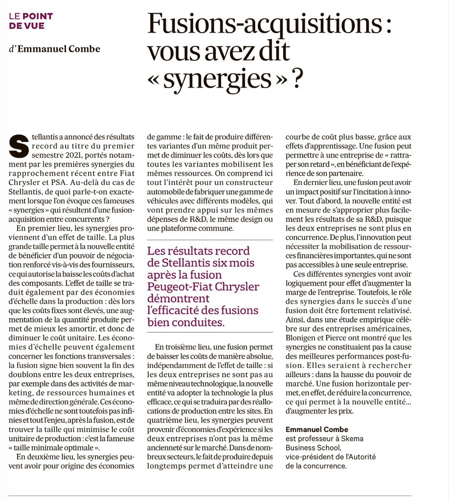 emmanuelcombe's tweet photo. Fusion-acquisition entre concurrents : vous avez dit « synergies » ? Mais de quoi parle-t-on exactement ? On peut distinguer au moins 5 grands types de synergie. Ma chronique dans @LesEchos @SKEMA_BS #economics #MergersAndAcquisitions 1/2 https://t.co/LyNCV2WgBG