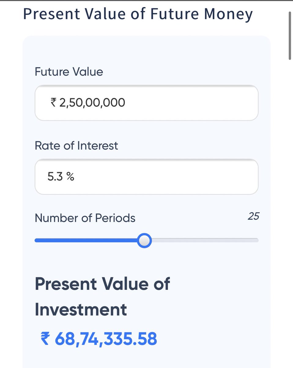 stockflixx's tweet photo. 2.5 Crs in 25 years is today’s equivalent of 68 lakhs.
Basically one has to work for 25 years and do SIP of 10k every month to get today’s equivalent of 68 lakhs 25 years from now. Doesn’t sound good.😑
SIP of 10k is not going to cut it.
#pespective https://t.co/QInclJSTtb