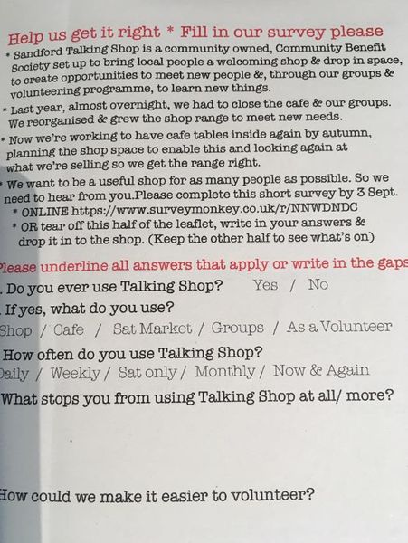 TalkingShopSand's tweet image. Please fill in our survey and help us get it right! We want the shop to be as you want it so your opinion really matters to us. You might have had one through your letterbox, pick one up in the shop or fill it in online: surveymonkey.co.uk/r/NNWDNDC.