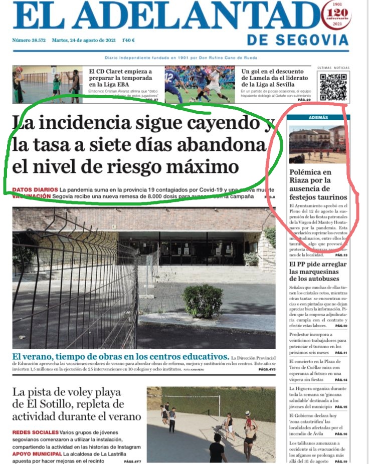 Portada demoledora de la prensa segoviana.
Ya lo veníamos anunciando, la falta de interes de ganas de trabajar nos ha llevado a esta situación.
#sialostorosenriazaen2021