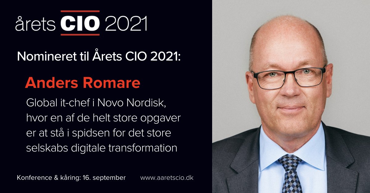 IDCNordic's tweet photo. Nomineret til Årets CIO 2021: @RomareAnders | Global it-chef i @novonordisk, hvor en af de helt store opgaver er at stå i spidsen for det store selskabs digitale transformation. Læs mere: https://t.co/EPSoZHSST9 #aaretscio21 #CIOoftheYear https://t.co/LcxJwdlBu8