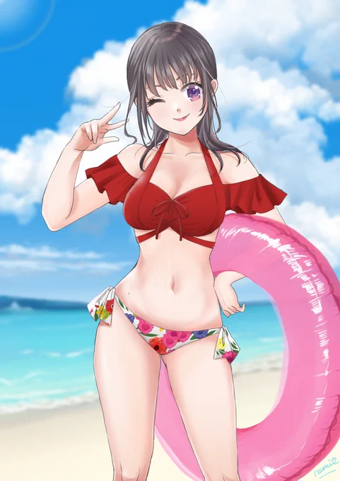 残暑お見舞い申し上げます!! 夏の終りですが、水着ファッションをお楽しみください #イラスト #オリジナル #水着