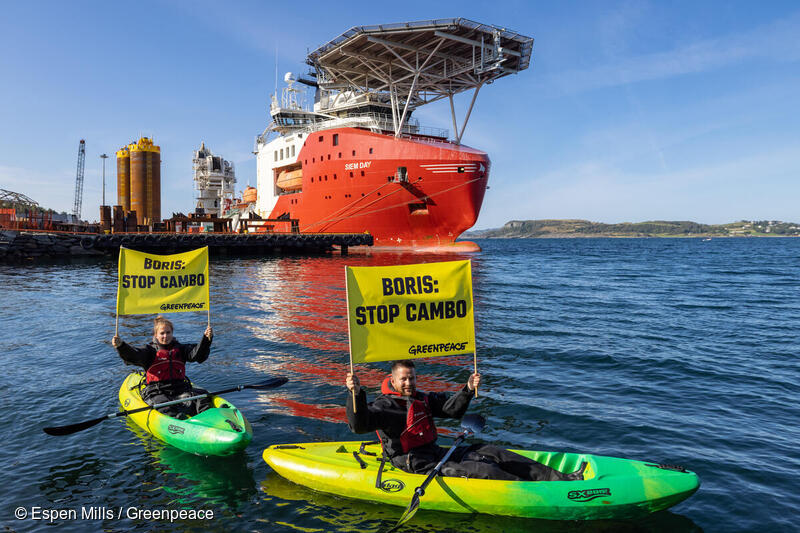 BREAKING: <a href="/GreenpeaceUK/">Greenpeace UK</a> has learned that work on the Cambo oil field is happening this week.

Norwegian activists have confronted the vessel preparing to leave with key drilling kit. 

They demand <a href="/BorisJohnson/">Boris Johnson</a> #StopCambo ❌🛢️