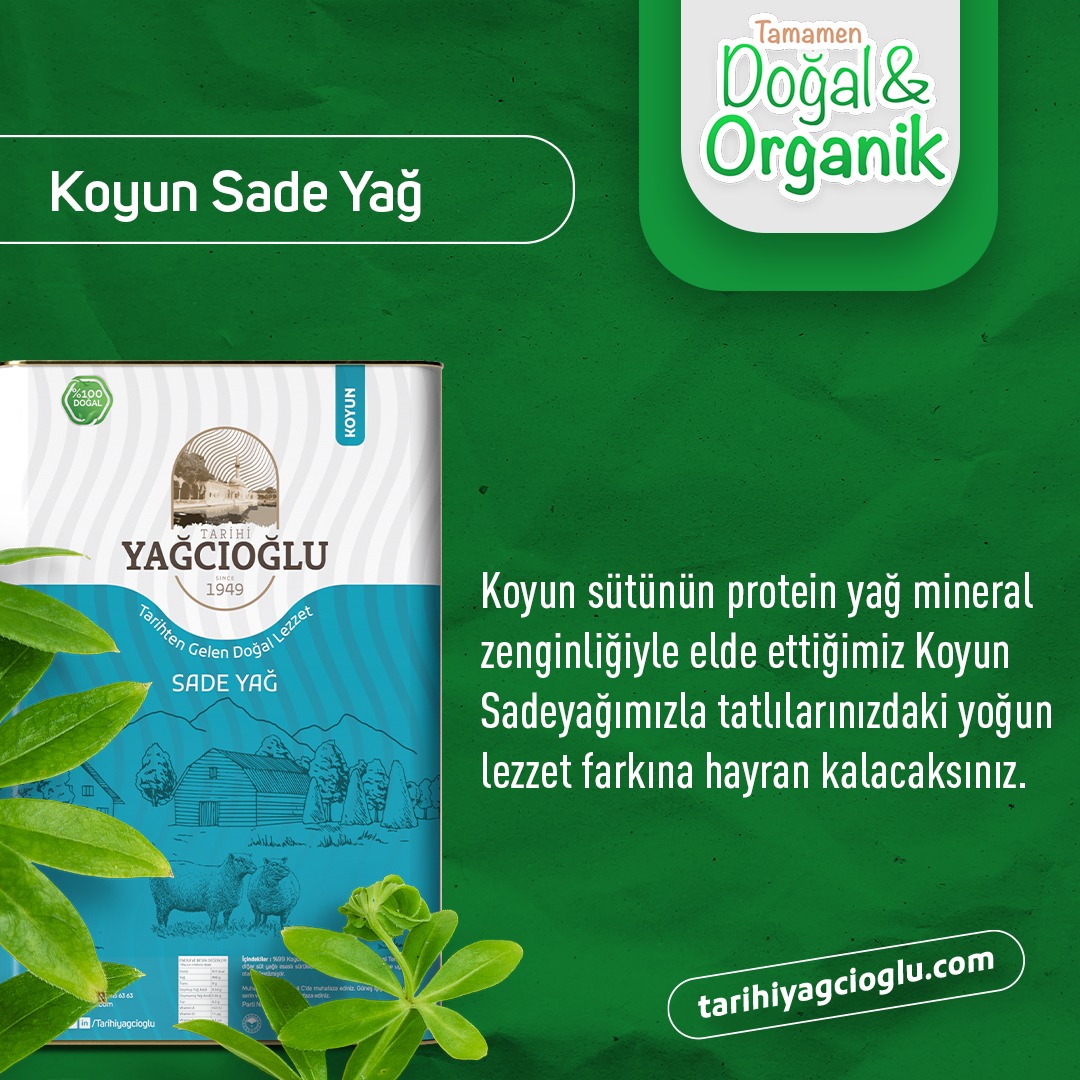 Koyun sütünün protein yağ mineral zenginliğiyle elde ettiğimiz Koyun Sadeyağımızla tatlılarınızdaki yoğun lezzet farkına hayran kalacaksınız.
Hemen tarihiyağcıoğlu.com'a girip lezzeti keşfedin. 

.
#sadeyağ #yağ #ghee #sağlıklıyaşam  #tarihiyağcıoğlu #baklava #künefe #kadayıf